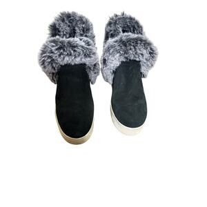 J. Slides Black Leather Fur Lined Pull On Booties Sz 8